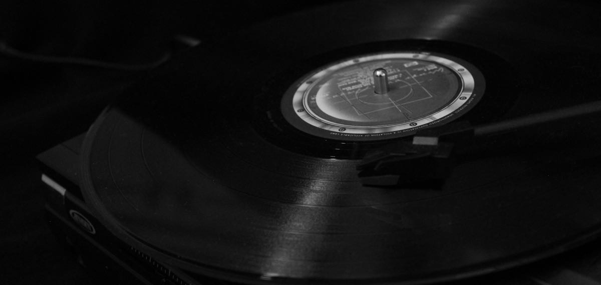A record playing on a turntable